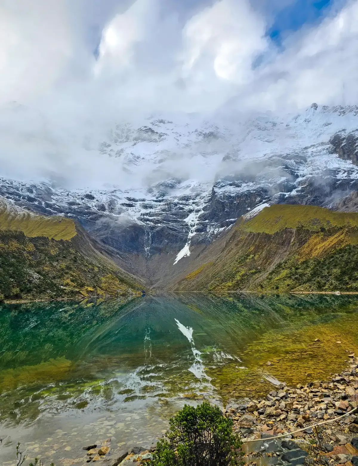 Humantay Lake below the glaciers near Soraypampa on the Salkantay route, seen on an Inca Trail or Salkantay trek