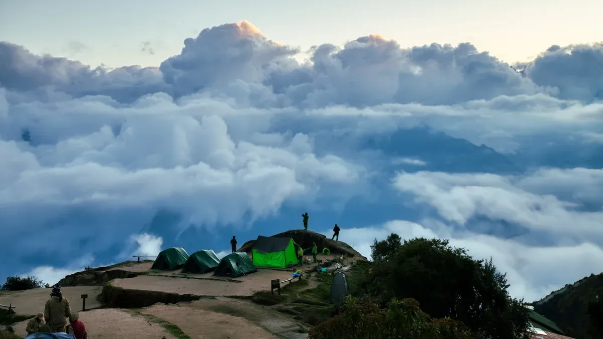 Tents above the clouds at the Phuyupatamarca camp, seen on an Inca Trail trek