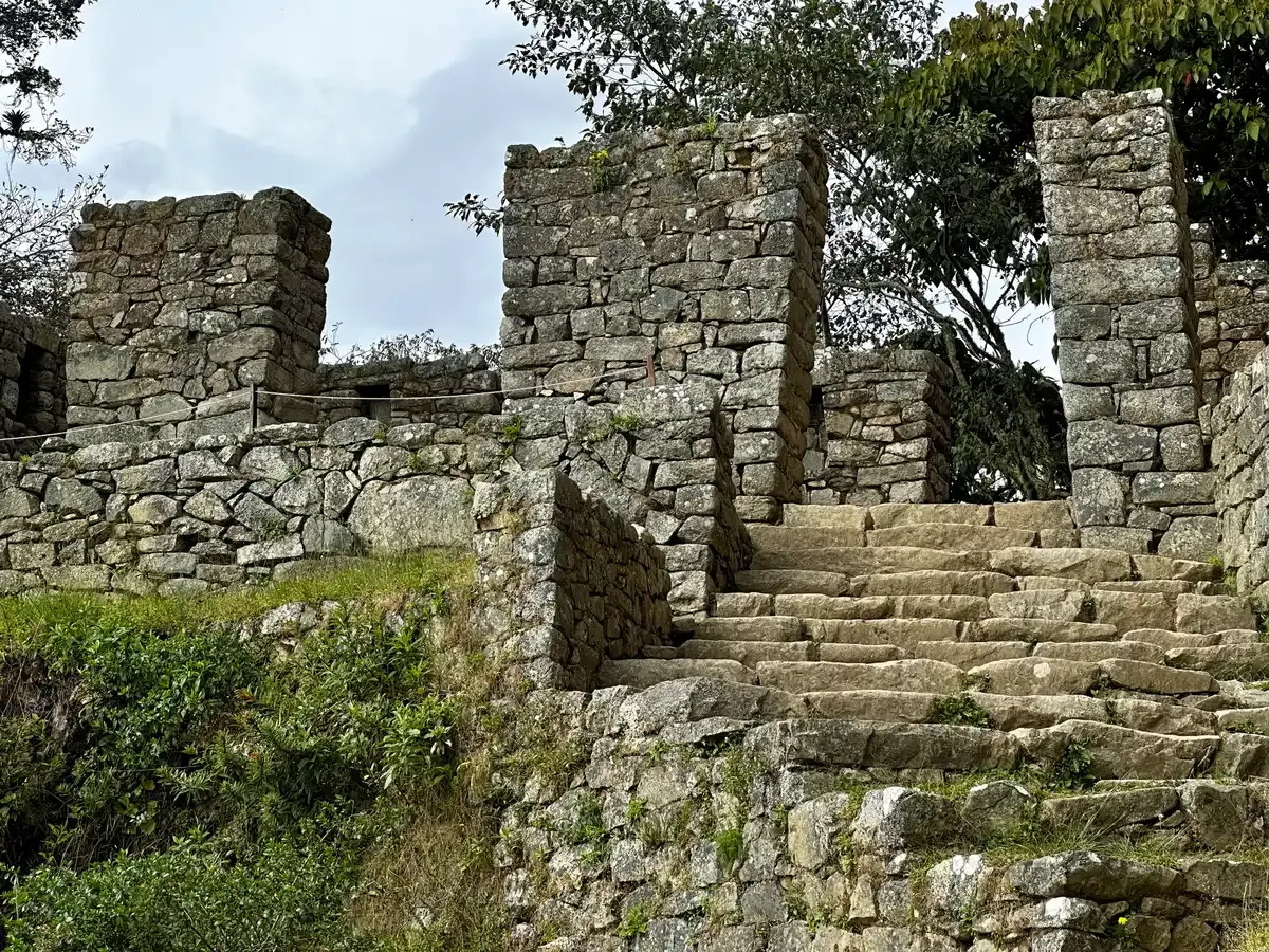 The stone walls and steps of the Sun Gate, Inti Punku, on the Inca Trail to Machu Picchu