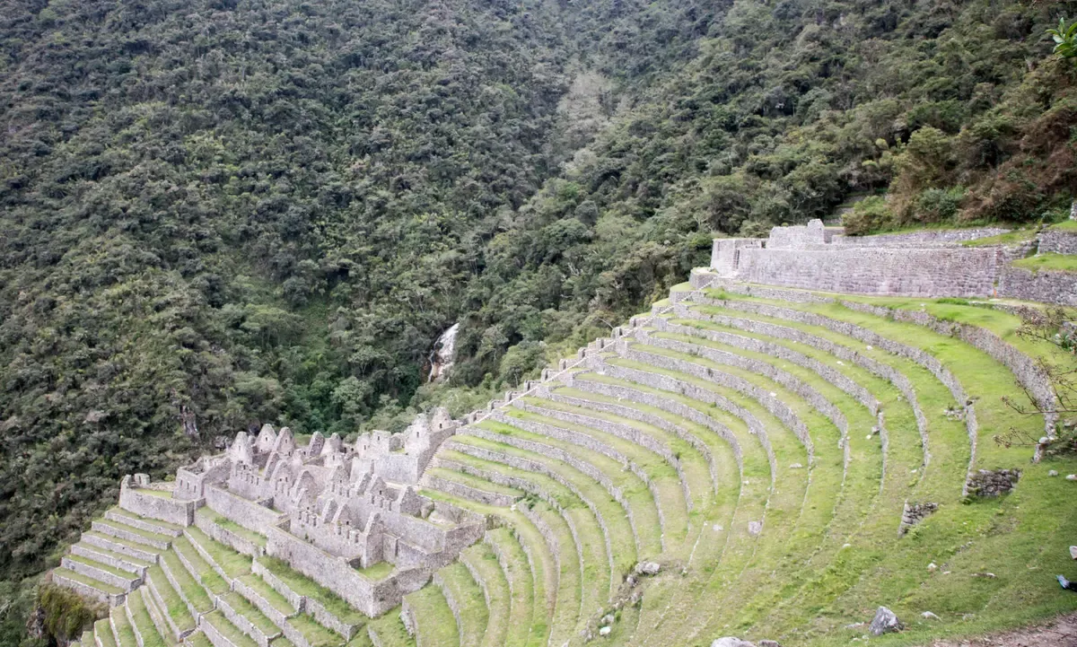 The terraces of Winay Wayna above the Urubamba valley, on the short Inca Trail